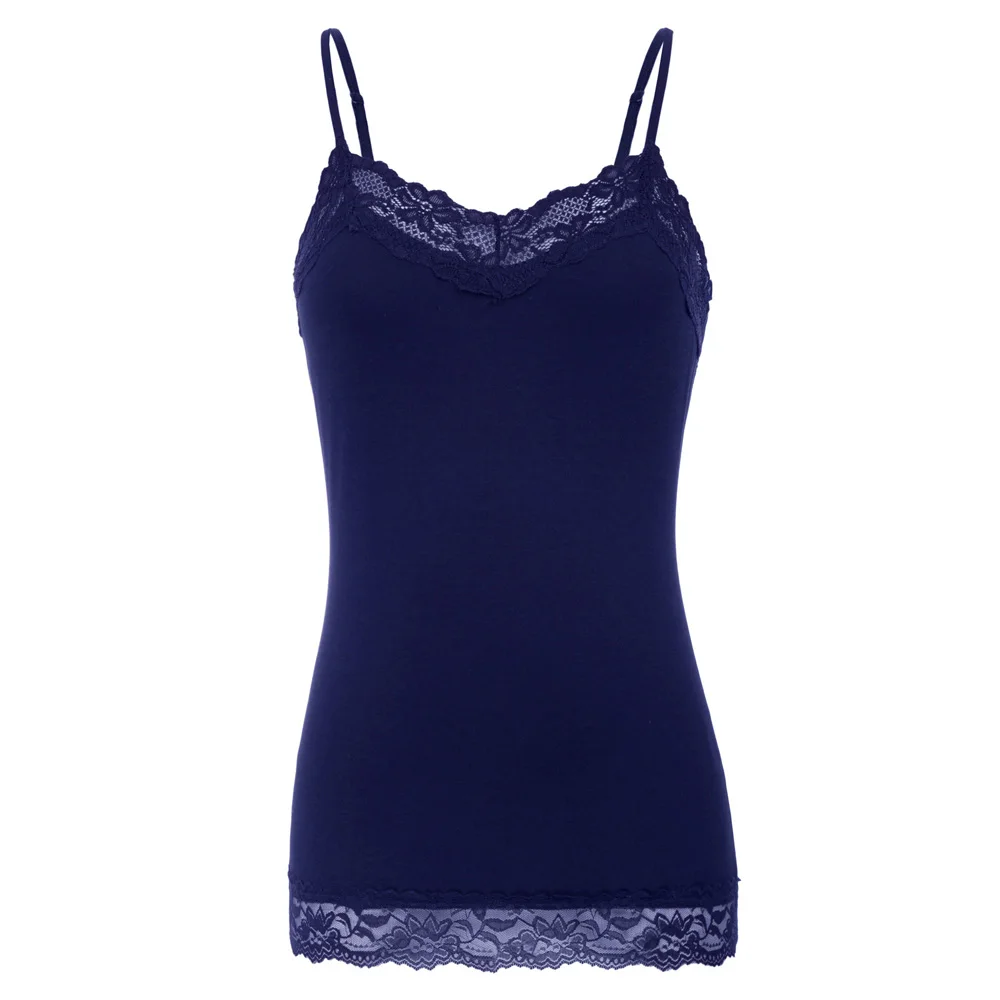 

Women Spaghetti Strap Cami Basic Tank Tops Lace Trims Stretchy Top Camisole Tops