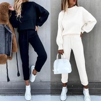 womens tracksuit 2 piece sets autumn solid fashion casual outfits long sleeve tops high waist bandage pants oversized hoodies