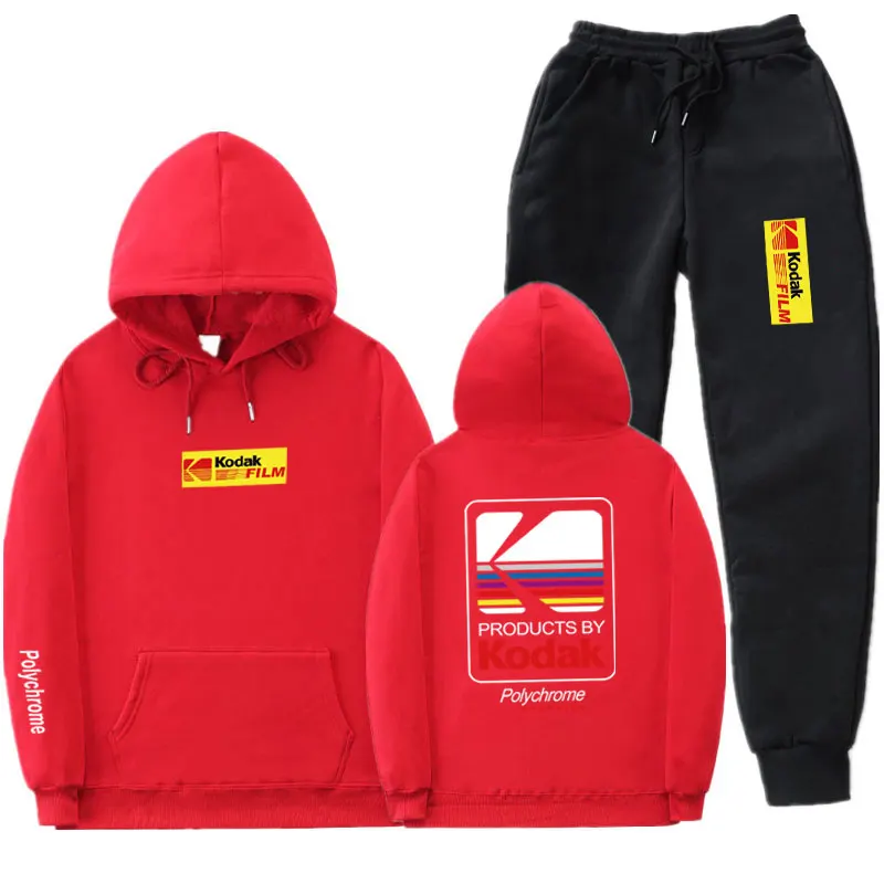 Red MK098 Японский уличная Толстовка Комплект Спортивный костюм для мужчин термальная спортивная одежда наборы Kodak толстовки и брюки Повседневный свитер спортивный костюм - Цвет: Red MK098