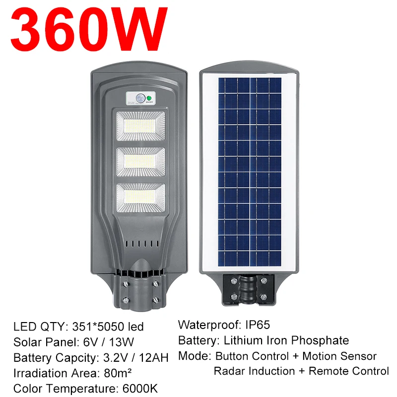 

IP66 120W/240W/360WLED Outdoor Lighting Wall Lamp Solar Street Light Solar Powered Radar Motion+Light Control for Outdoor Garden