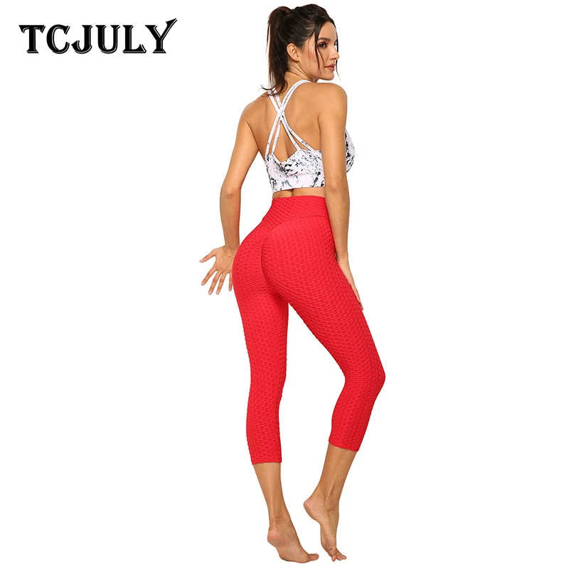 TCJULY новый дизайн однотонные укороченные брюки высокая талия пуш-ап Капри