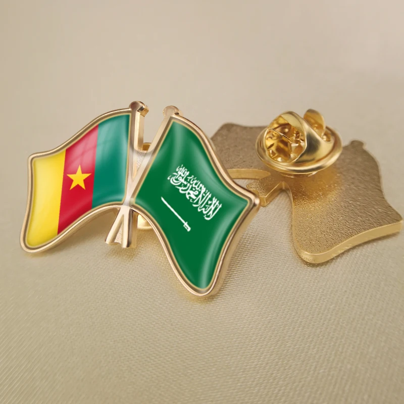 

Cameroon and Saudi Arabia Crossed Double Friendship Flags Lapel Pins Brooch Badges