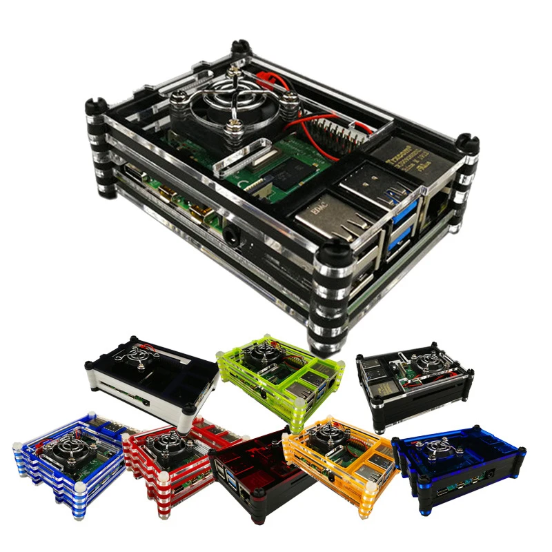 Акриловый Корпус для Raspberry Pi 4B новый 9-слойный 4 черный корпус + охлаждающий