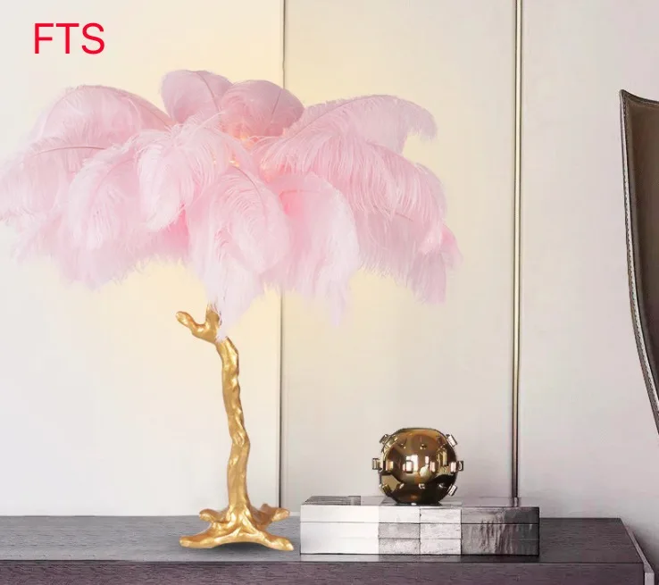 

Resin floor feather lamp living room bedroom bedside ostrich feather wind table lamp night light Nordic bedside lamps