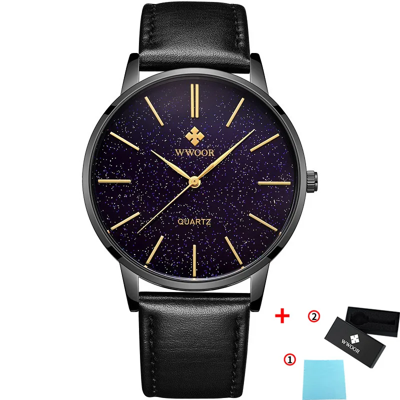 P Black WWOOR, полностью черные, звездная поверхность, модные мужские часы, лучший бренд, Роскошные, повседневные, тонкие, сетчатые, стальные, водонепроницаемые часы, Relogio Masculino - Цвет: P Black