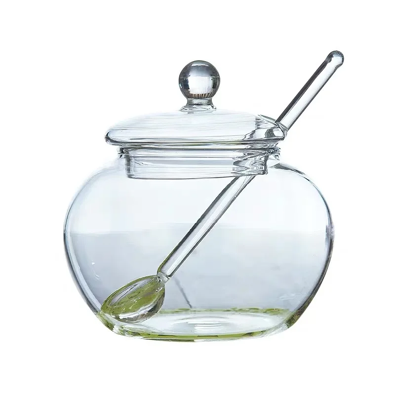 250ml Glass Honey Jar Container with Lid and Spoon Sugar Bowl Candy Balls Coffee Beans Glasses Kitchen Tools Crystal