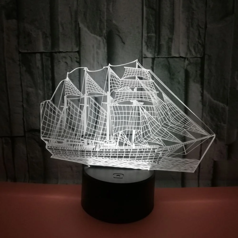 3D иллюзия Лампа парусная лодка корабль светодиодсветодиодный оптическая