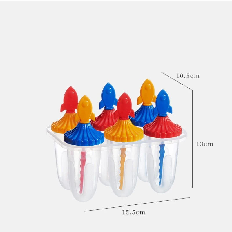 

6 Grid Ice Cream Mold Plastic Ice Mold Summer Homemade Ice Cream Popsicle Creative Rocket Popsicle Mold with Handle Kitchen Tool