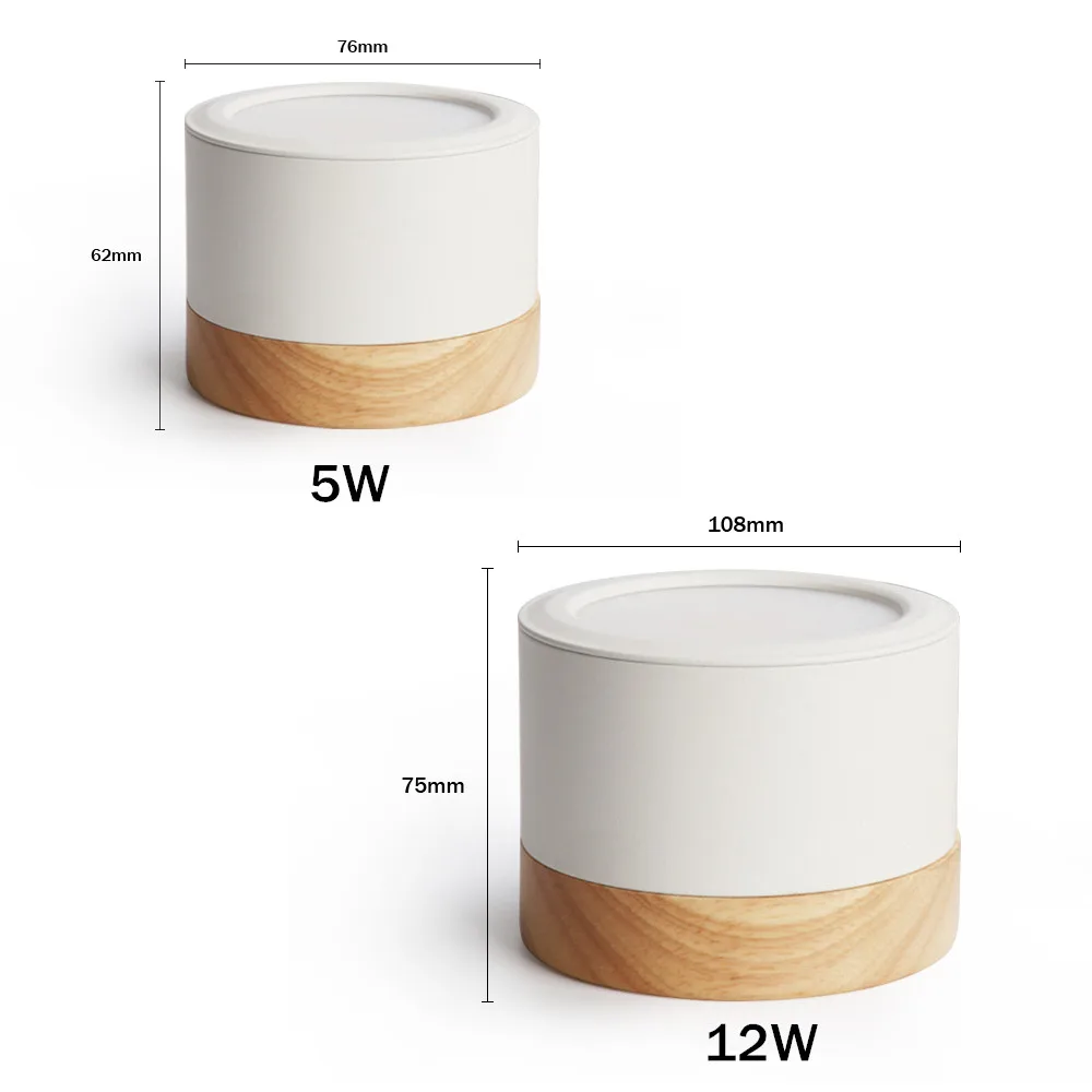 

LED Dimmable Spotlight 5W 12W Surface Mounted Ceiling Light Nordic Iron wood Spot Light For Indoor Living Room Led Downlights