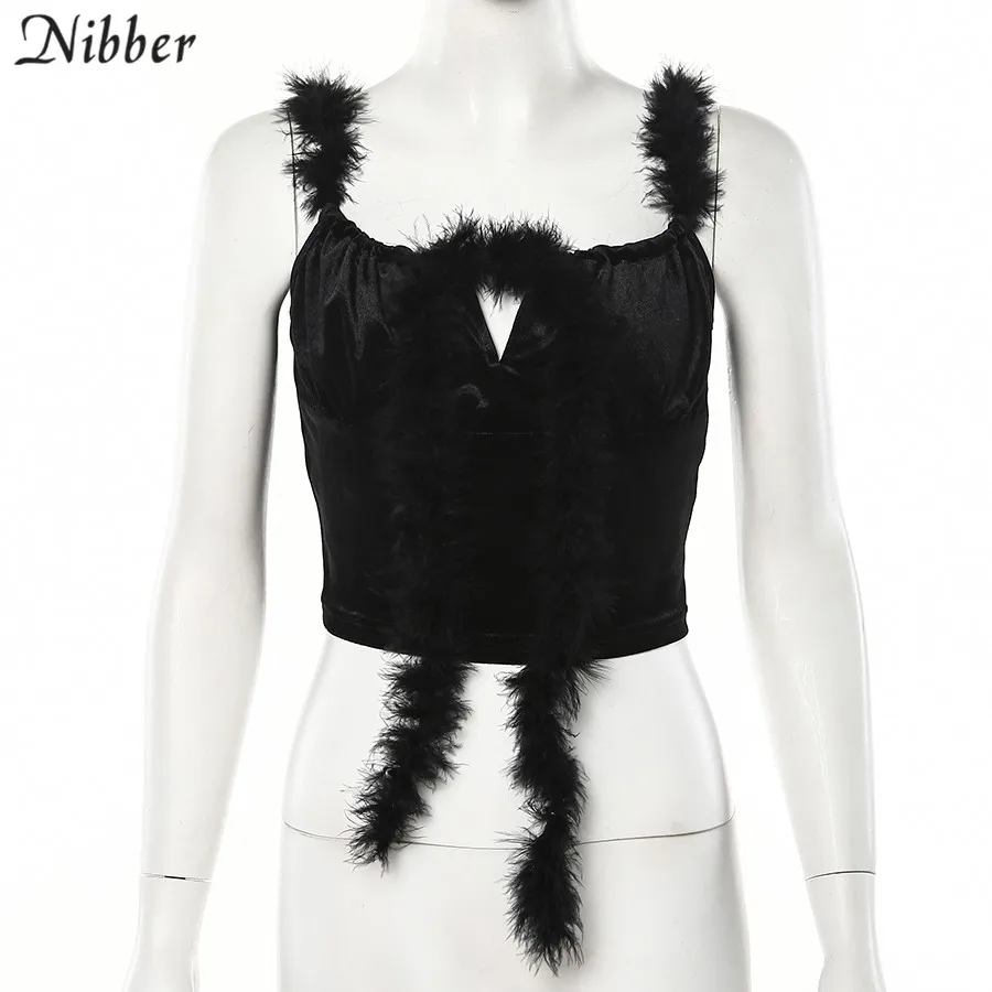 Nibber/пикантные черные фланелевые кроп-топы, camisole, женские,, Осенние, модные, вечерние, Клубные, ночные, эластичные, тонкие топы на бретелях, mujer