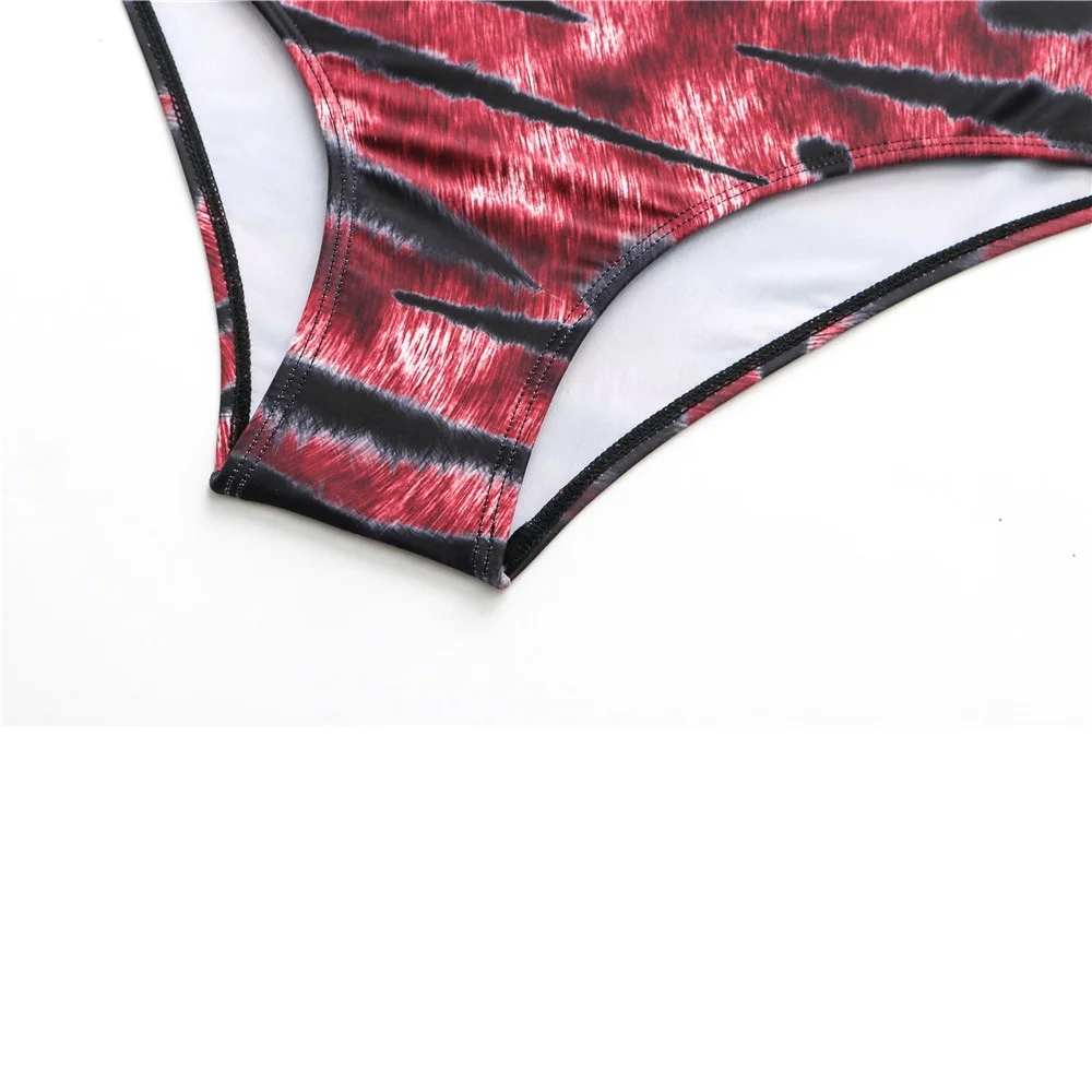 

New Lady Swimsuit S M L Padded Bra Three Piece Women Swimwear Halter Backless Bandage Print Bathing Suit Sexy Bikini