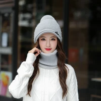 new warm bean hat winter pompom hat and scarf set for women girls plus velvet warm caps female winter casual thick knitted hats