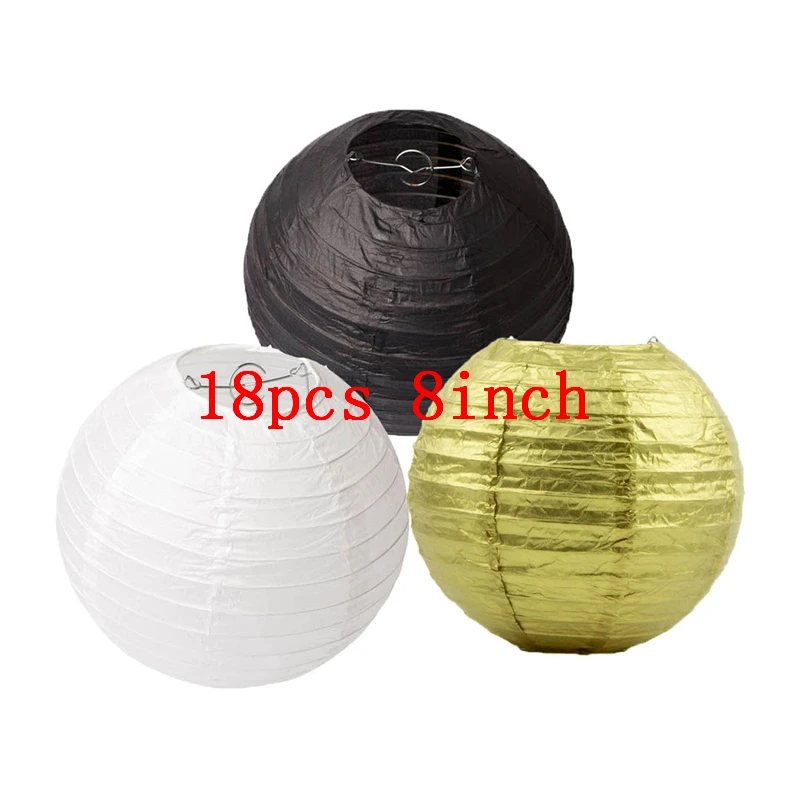 18pcs 8inch mix Ipalmay-золотые черно-белые подвесные круглые бумажные фонарики 8-10 дюймов для свадьбы или «нулевого дня рождения» события день рождения для улицы - Цвет: 18pcs 8inch mix
