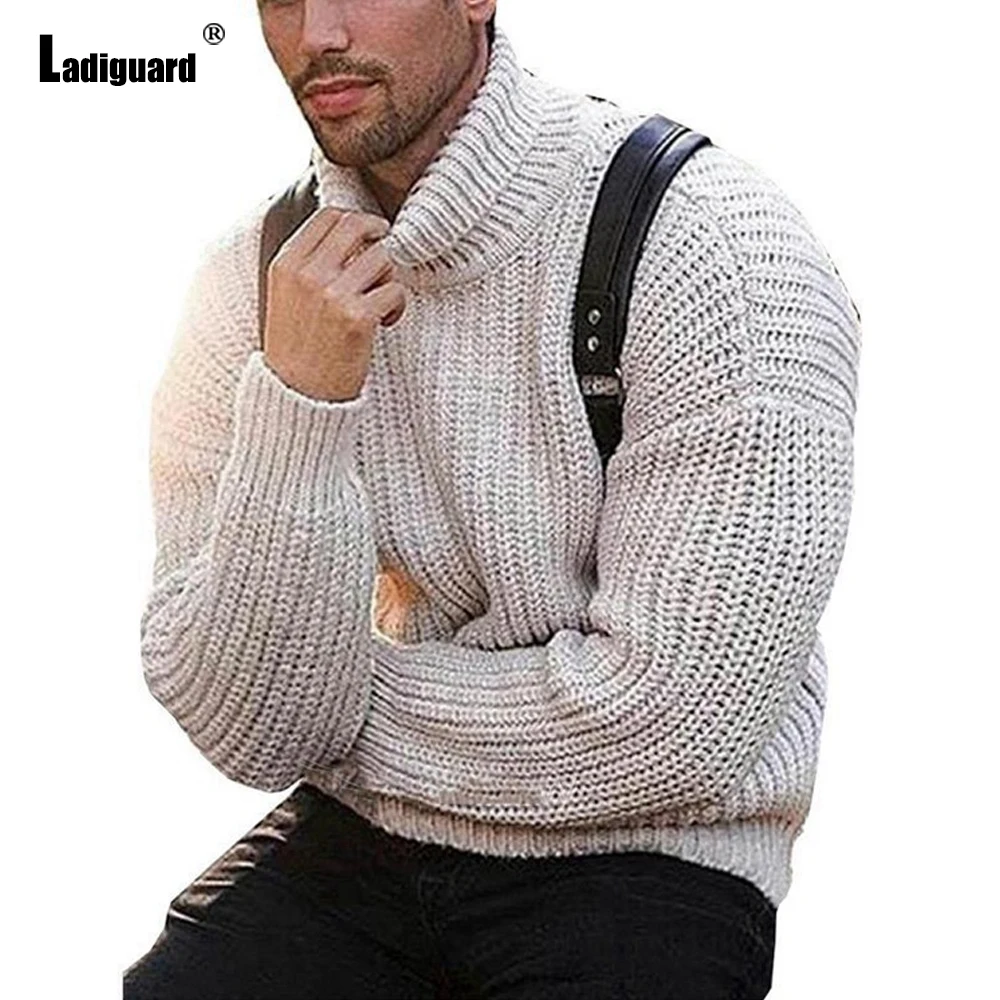 Plus Size 4xl Mens Winter Knitted Sweater Casual Pleated Sweaters Long Sleeve Turtlenecks Top Pullovers Sexy Men Clothing 2021
