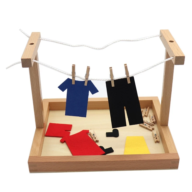 Mini Marco de secado de ropa de madera para ense&ntilde;anza de la vida, simulaci&oacute;n de Educaci&oacute;n Temprana, juguete de entrenamiento-2