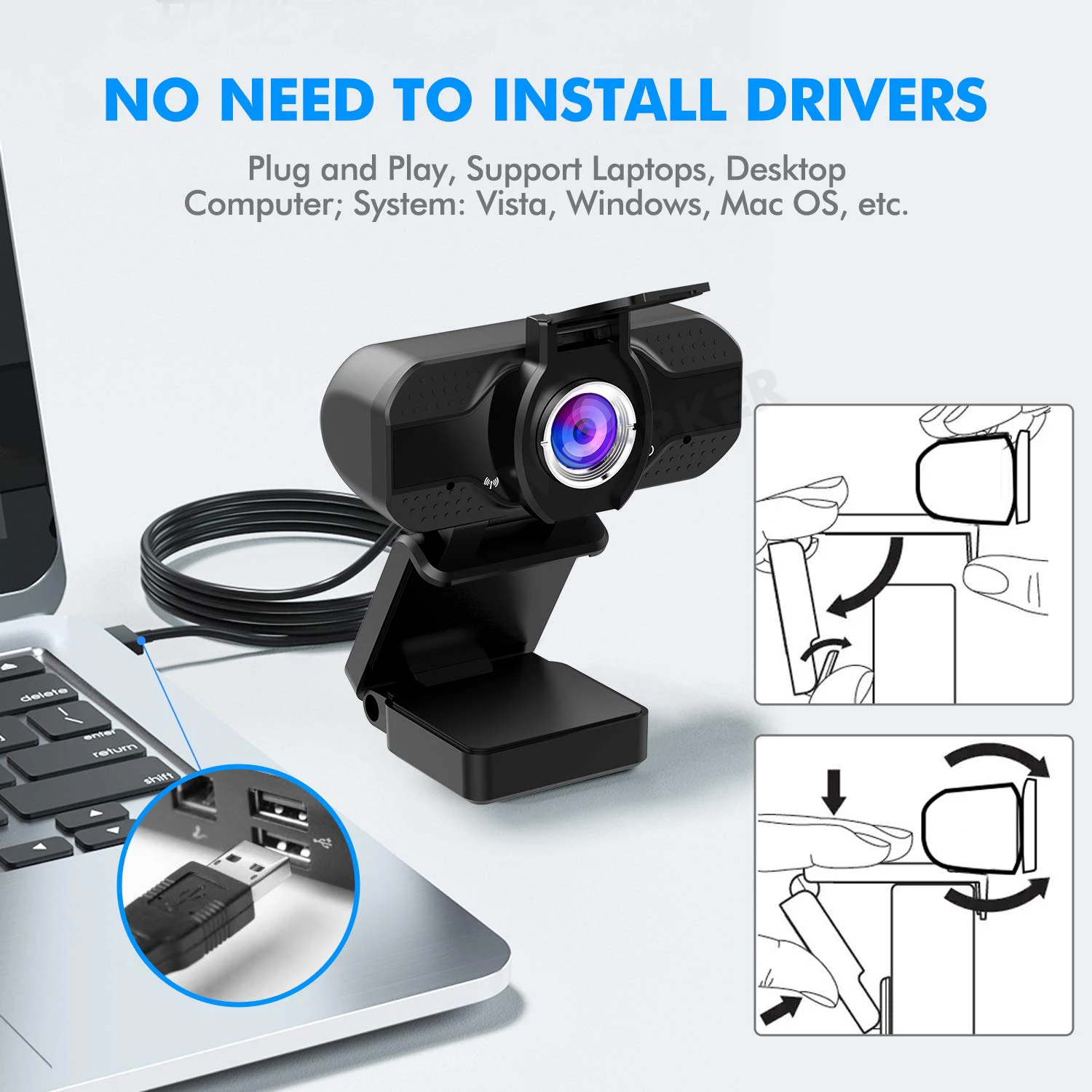 

1080P 2MP HD Webcam USB Web Camera with Microphone Privacy Cover Tripod for Live Broadcast Video Blog