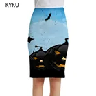 Женская юбка-карандаш KYKU, повседневная элегантная юбка с принтом тыквы, летучей мыши и Луны, с цветочным принтом в Корейском стиле, лето 2019