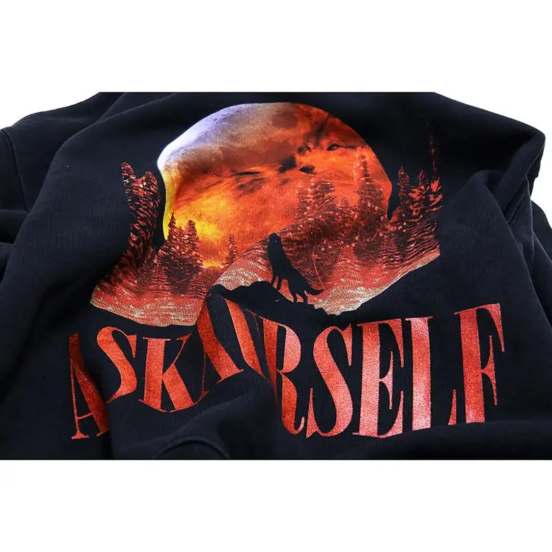 

1:1 Top Quality Heavy Fabric Askyurself Hoodie Men Women Blood Moon Night Wolf Printing Hoody Askyurself Pullover