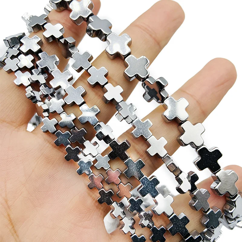 

RBFHYER Hematite Natural Stone Silvers Cross 6/8/10mm Spacers Loose Beads For Handmade bracelet Pendants Making Diy Jewelry