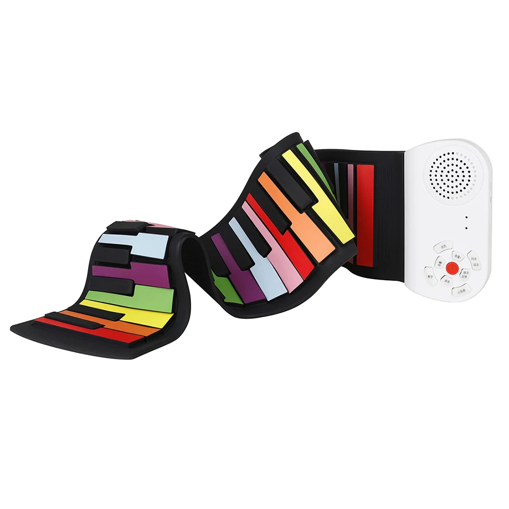 

49 Keys Keyboard Piano Portable Electronic Roll Up Piano Toys Built-in Speaker Thicken Rainbow Buttons Musical Instrument