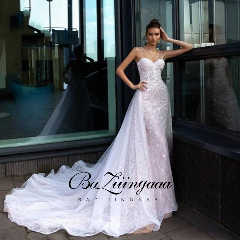 

BAZIIINGAAA Simple Wedding Dress Lace Little Beading Strapless Dress Luxury WeddingGowns Bridal Can Be Washed Bride Dresses