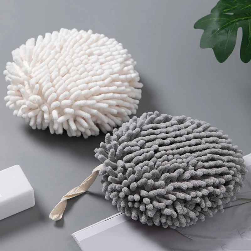 1 шт. кухонное полотенце для мытья рук из синели круглое бежевое аккуратно