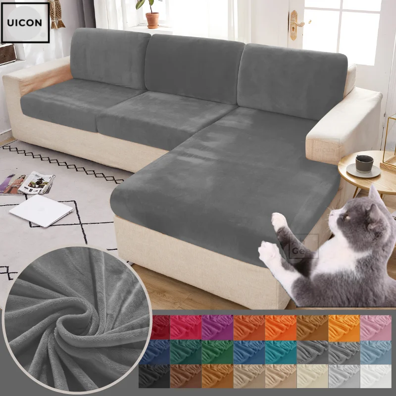 

Thick Velvet Sofa Cushion Cover Elastic Furniture Protector Sofa Seat Cushion Slipcover Solid Color Sofa Cover