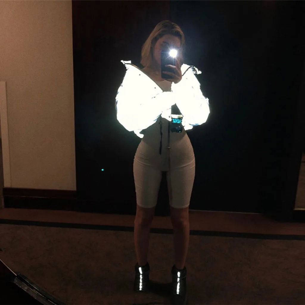 New Winter Fashion Reflective Short Warm Women Coat Cotton Padded Jackets top Gray Color Ladies Parka ladies | Женская одежда