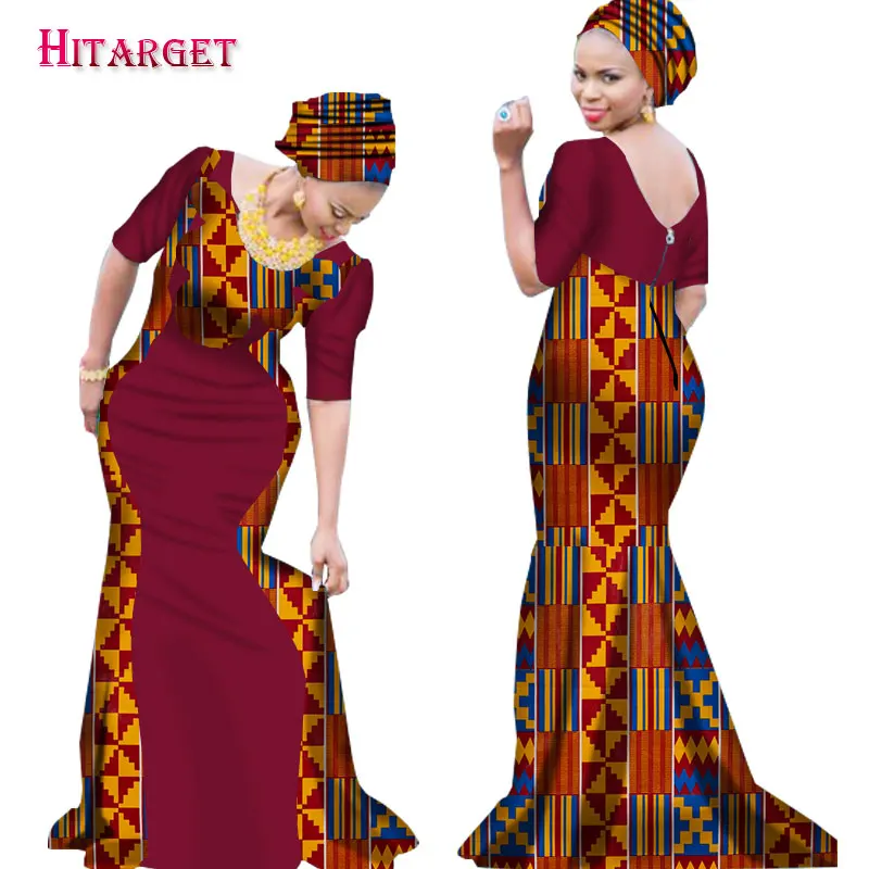 Женские африканские платья с v образным вырезом и принтом Bazin Riche африканская