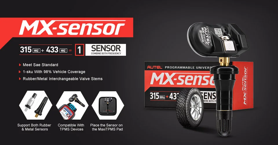 Autel mx-сенсор 315 МГц 433 МГц TPMS датчик давления в шинах инструмент для ремонта шин TPMS инструмент OBD сканер MaxiTPMS Pad сенсор Программирование