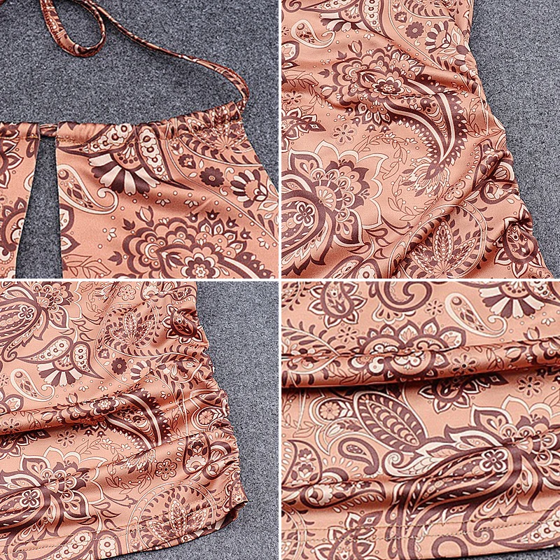 

Tossy Paisley Backless Mini Halter Dress Sexy Printed Bodycon Slim Mini Dresses Sleeveless Vintage Summer Party Vestidos 2021