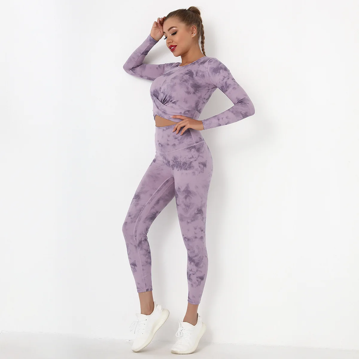 

Printed Yoga Clothes High Elastic Breathability Nude Feel Brushed Sports Long Sleeve Yoga Fitness Two-Piece free shipping