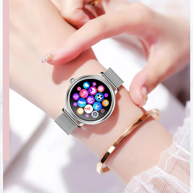 

NY13 Stylish Women Smart Watch Round Screen Smartwatch Girl Heart Rate Monitor Compatible For Android And IOS