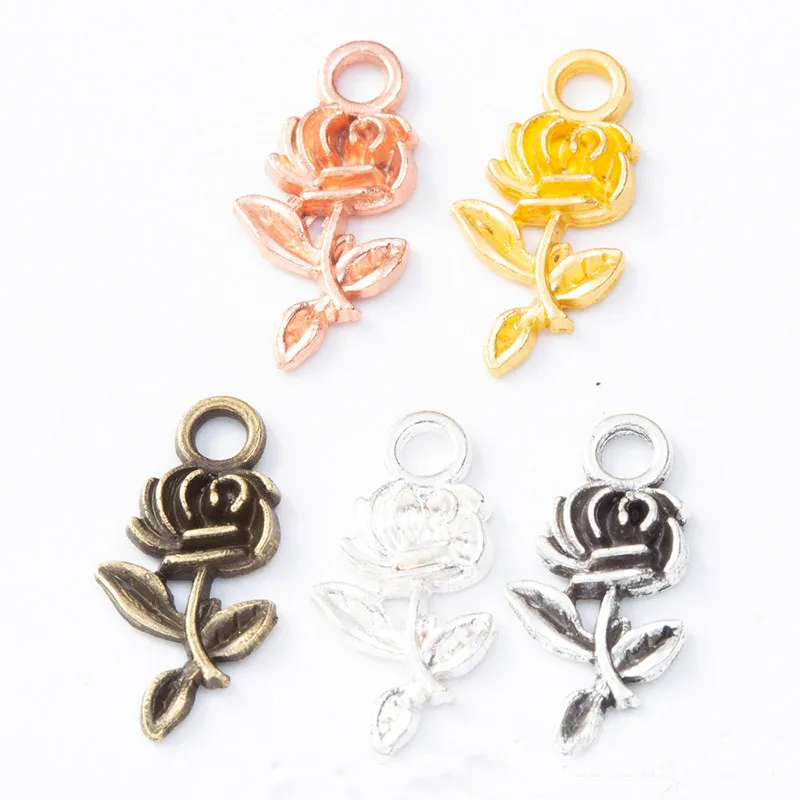 

RAINXTAR Fashion Alloy Rose Flower Jewelry Making Charms 10*21mm 100pcs AAC1986