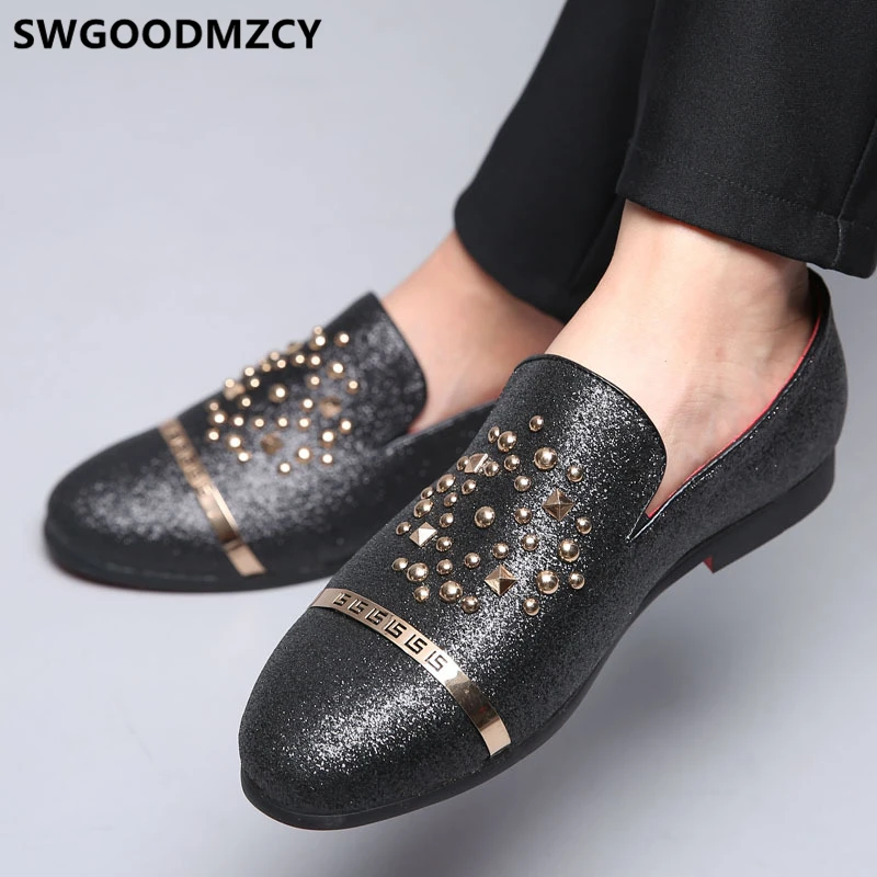 Лоферы Дизайнерские мужские ботинки блестящие свадебные туфли для мужчин