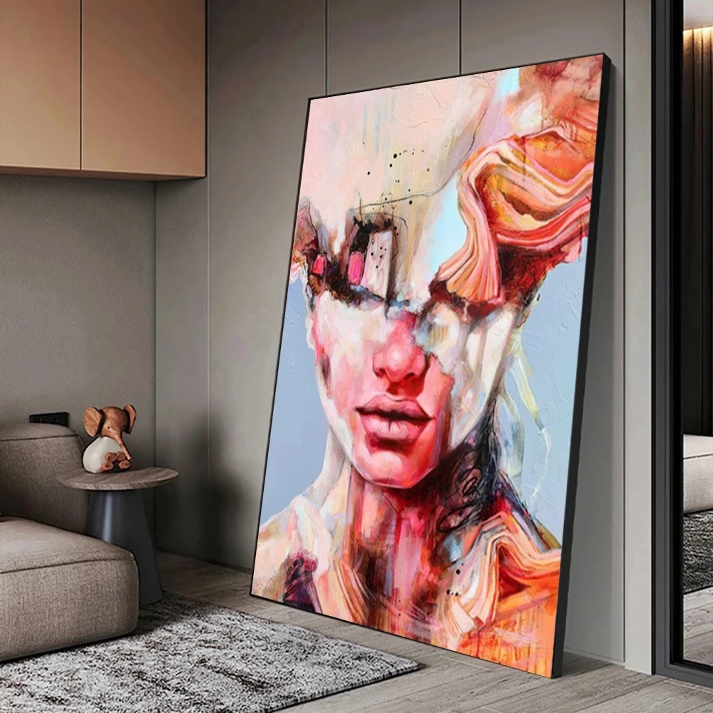 

Nordic Abstract Woman Feather Canvas Painting Modern Girl Wall Art Poster Print Picture For Living Room Cuadros Home Decoration