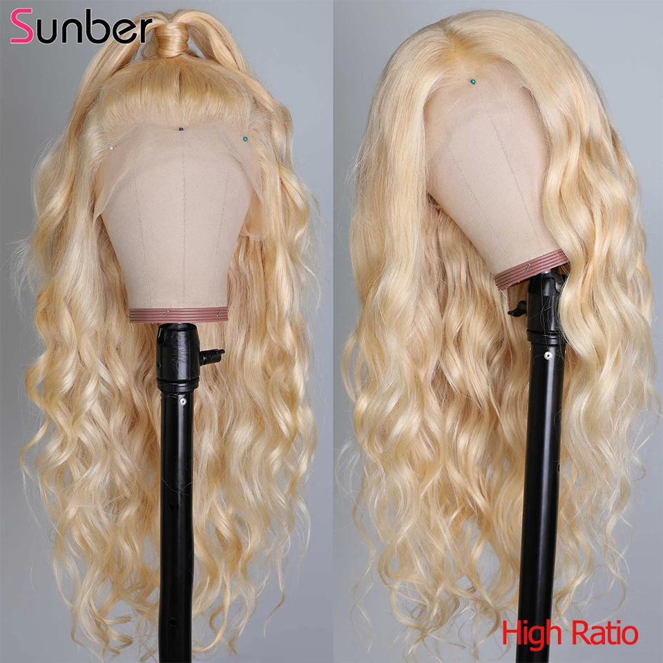 Sunber Hair 613 блонд тело волна без клея кружевной передний парик Реми волосы 13x 4/6