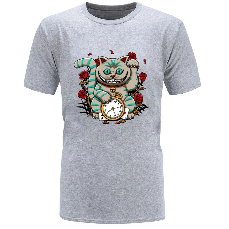 Cheshire Maneki Neko стимпанк кошка Ретро футболка простой стиль короткий рукав бренд