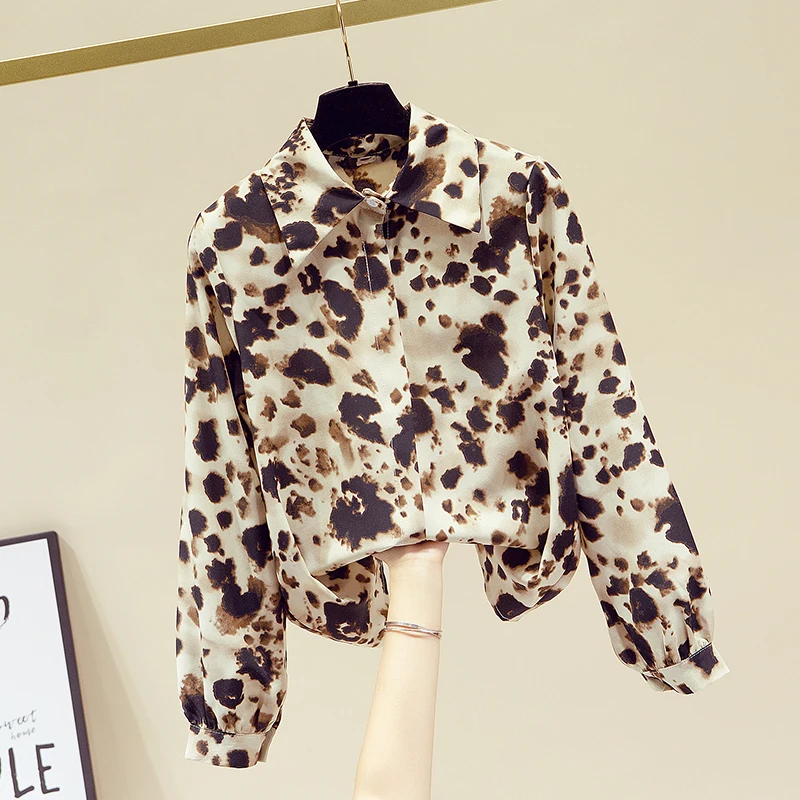 

VANOVICH корейский стиль Ретро дизайн Модная свободная леопардовая рубашка 2021 осень новые блузки с длинным рукавом для женщин