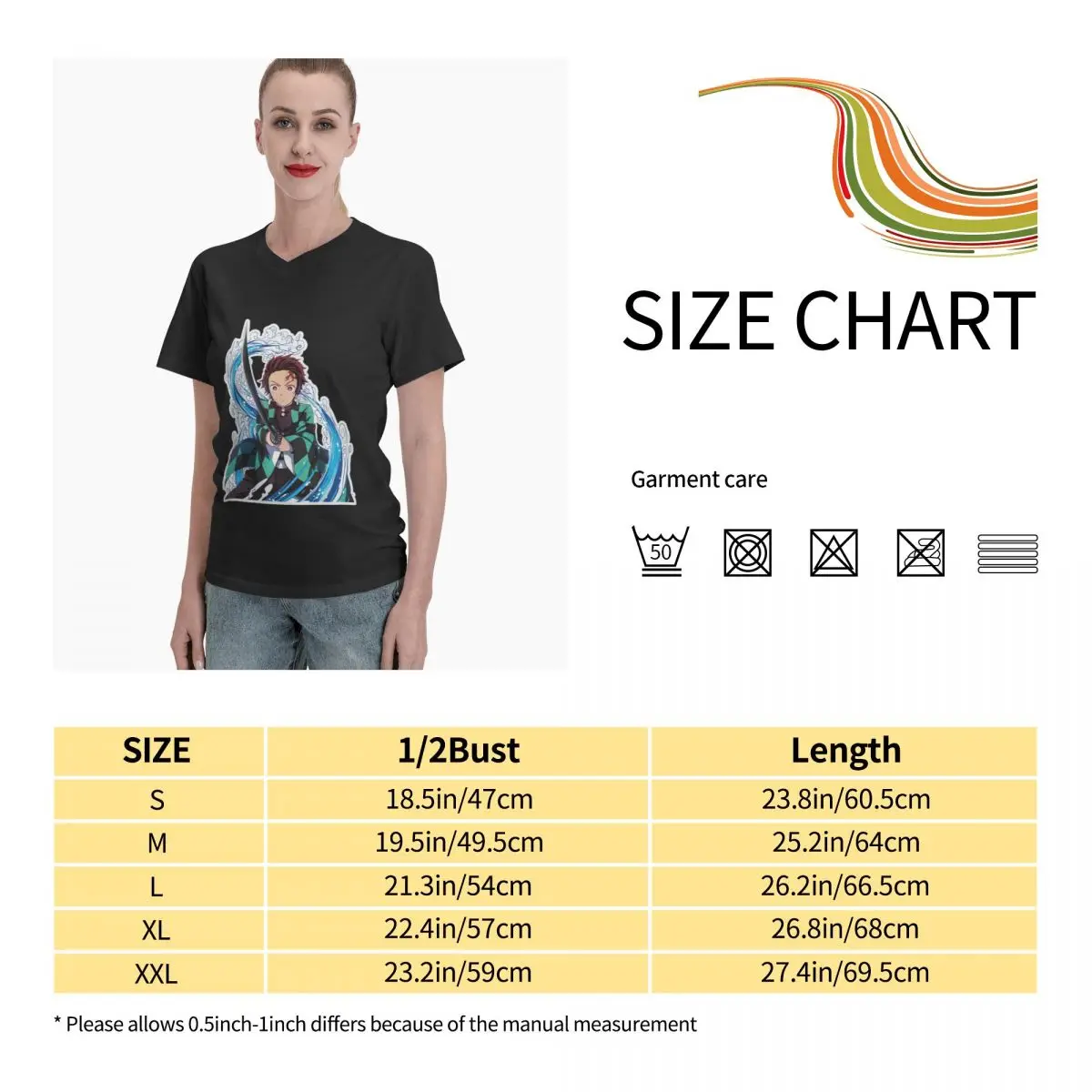 

Anime Fans Kamado Tanjirou 7 womans tshirts Version to good build V-neck T-shirt with short sleeves