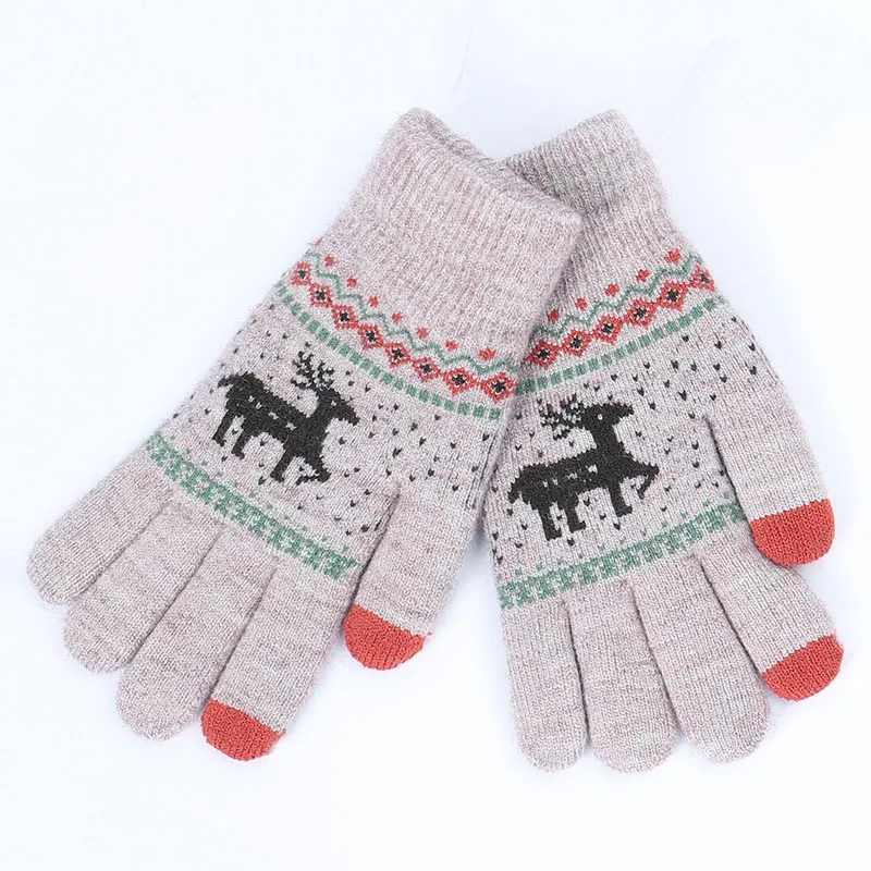 Light Purpie Winter Female Winter Vintage Deer Knitted Gloves Women Thicken Touch Screen Gloves Winter Warm Snow Elk Full Finger Mittens - Цвет: Light Purpie
