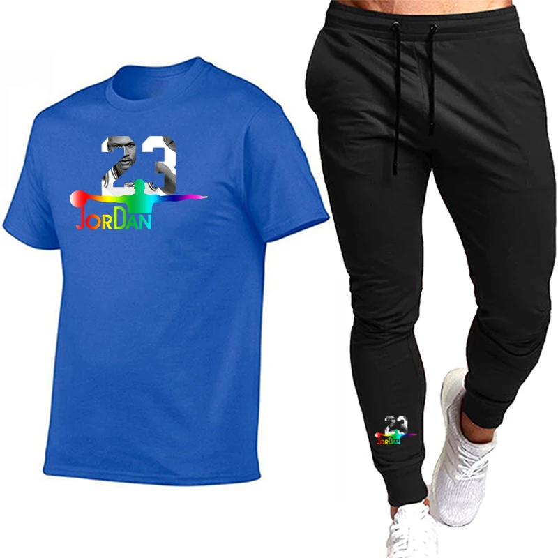 

2021 Sell Like Hot Cakes Summer Cotton T-Shirt + Pants Suit Random Fitness Hip Hop Fashion Men's Sportswear 2-Piece Set