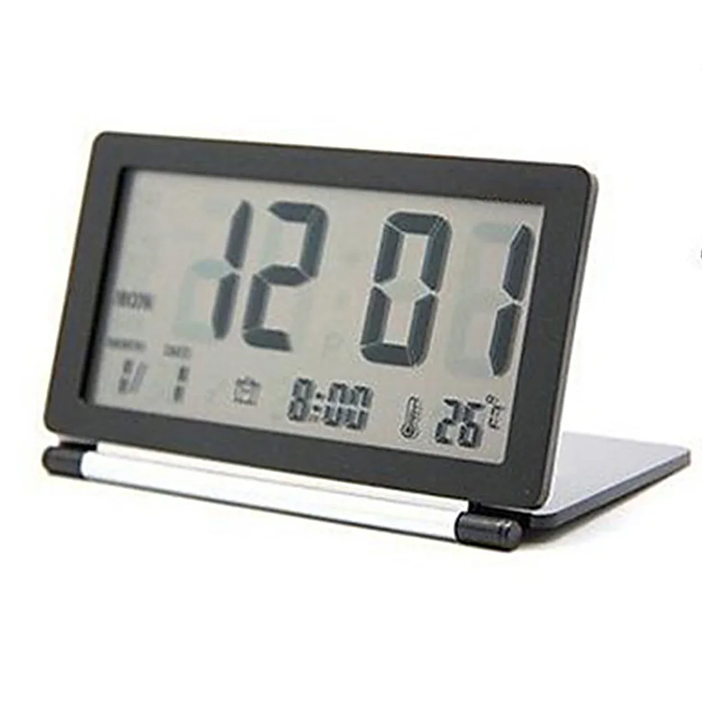 

Electronic LCD Display Folding Desk Calendar Silent Alarm Clock Home Office Temperature Travel Flip Digital Mini