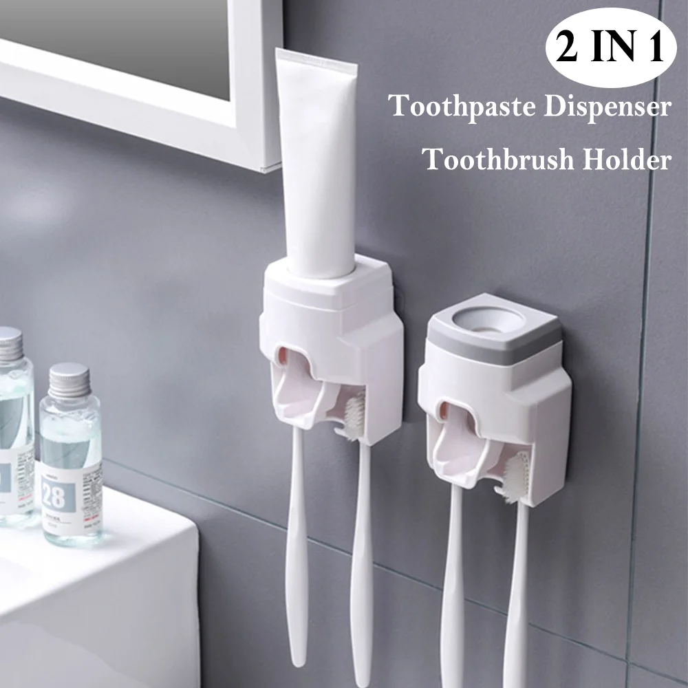 

2 in 1 Multi-Purpose Wall Mount Automatic Toothpaste Dispenser Bathroom Toothbrush Holder Waterproof Lazy Toothpaste Squeezer