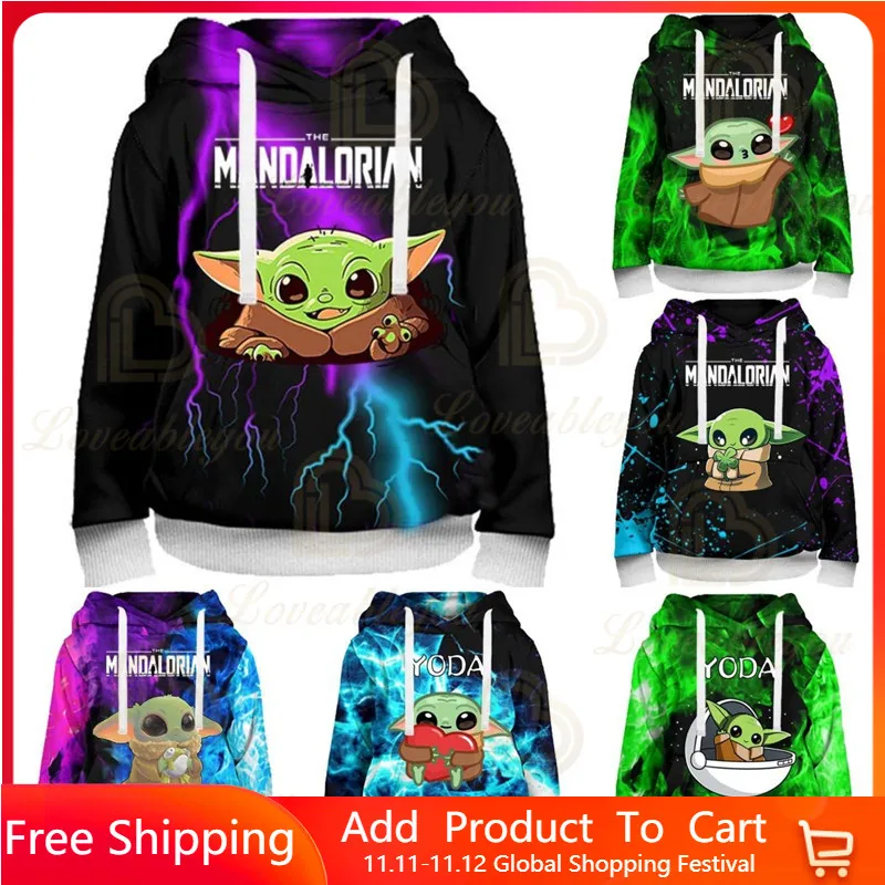 

Boys and Girls Cartoon Jacket Tops Teen Clothes Disney Baby Yoda Mandalorian 3 To 14 Years Kids Hoodies 3D Printed Sweatshirt