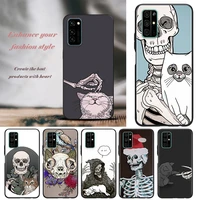 skull cat skeleton dog for honor play 3e 5 5g 5t 8s 8c 8x 8a 8 7s 7a 7c max prime pro 2019 2020 black phone case soft capa