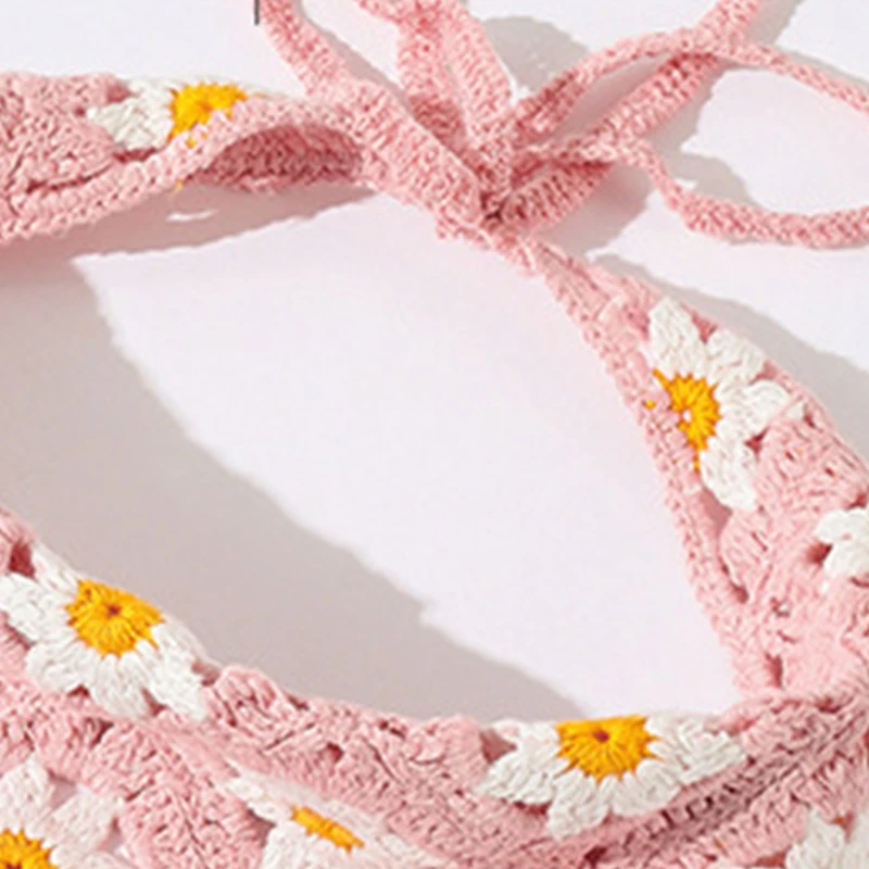 Новый стиль трикотажный цветочный шейный платок милая вязаная бандана Женская