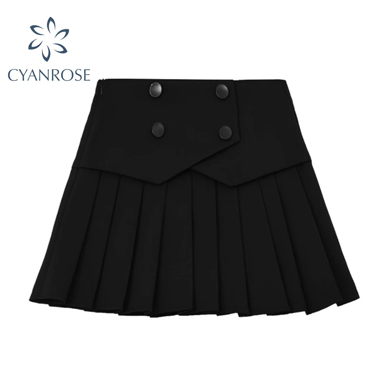 Женская модная черная плиссированная юбка Y2K двубортная уличная одежда в стиле