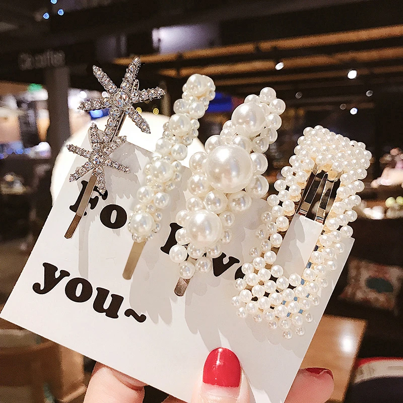 Woman Hairpins Sweet Girl Pearls Hair Holder Bobby Clip Jewelry New Crystal Barrttes Headwear Female Accessories |
