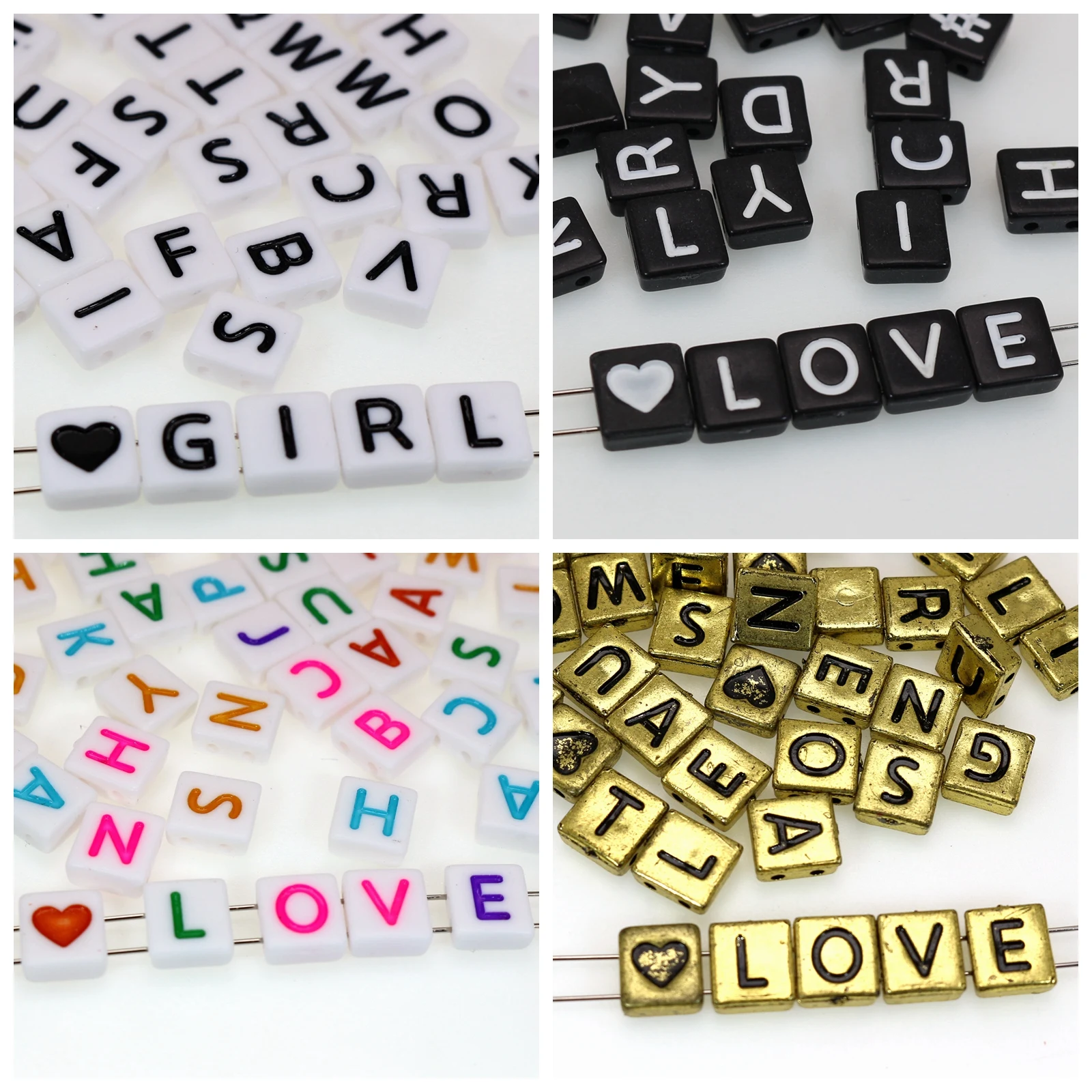 

200 Assorted Alphabet Letter 2 Hole Double Row Square Acrylic Beads 8X9mm